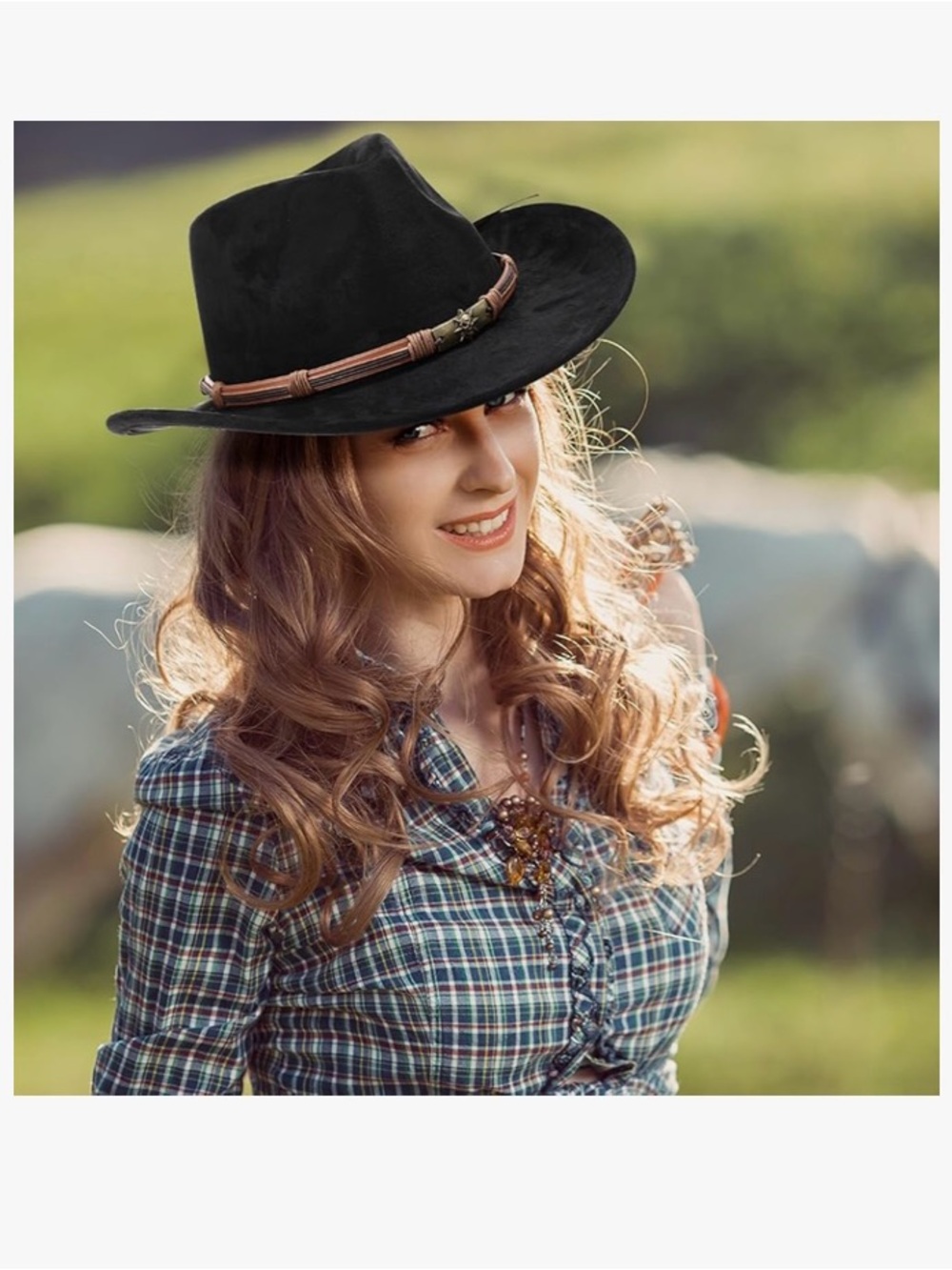 Black Feathered Cowboy Hat with Blue Accent - Unbranded - Picture 11 of 12